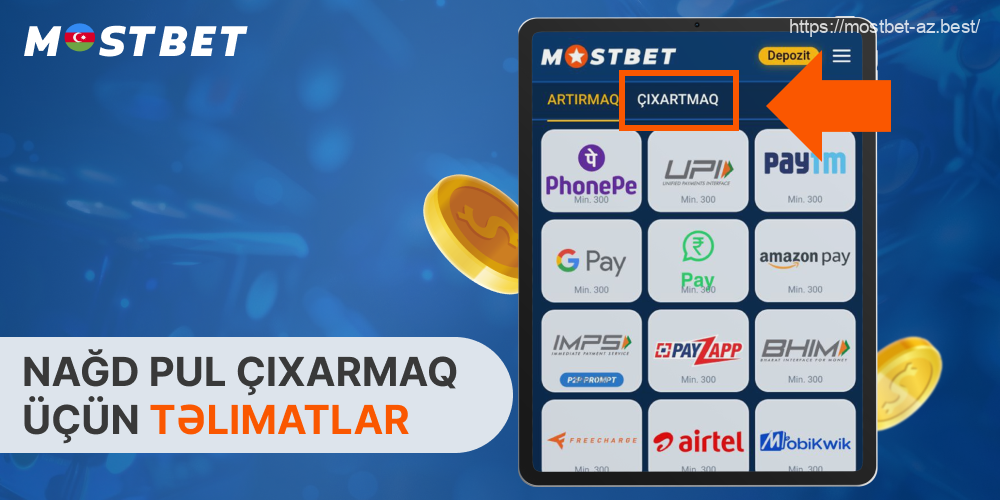 Mostbet-dən pul çıxarmaq üçün Azərbaycandan olan oyunçular öz hesablarına daxil olmalı, özləri haqqında məlumatları doldurmalı, pul çıxarma düyməsini sıxmalı və ödəniş üsulunu seçməlidirlər